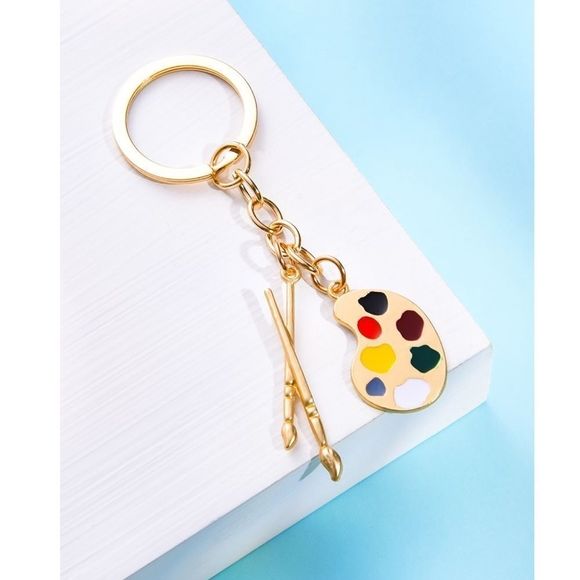 Paintbrush Palette 🎨🖌 Keychain Bag 🎒👜 Charm ~ Artist Painter Teacher 👨‍🎨 - Picture 2 of 3